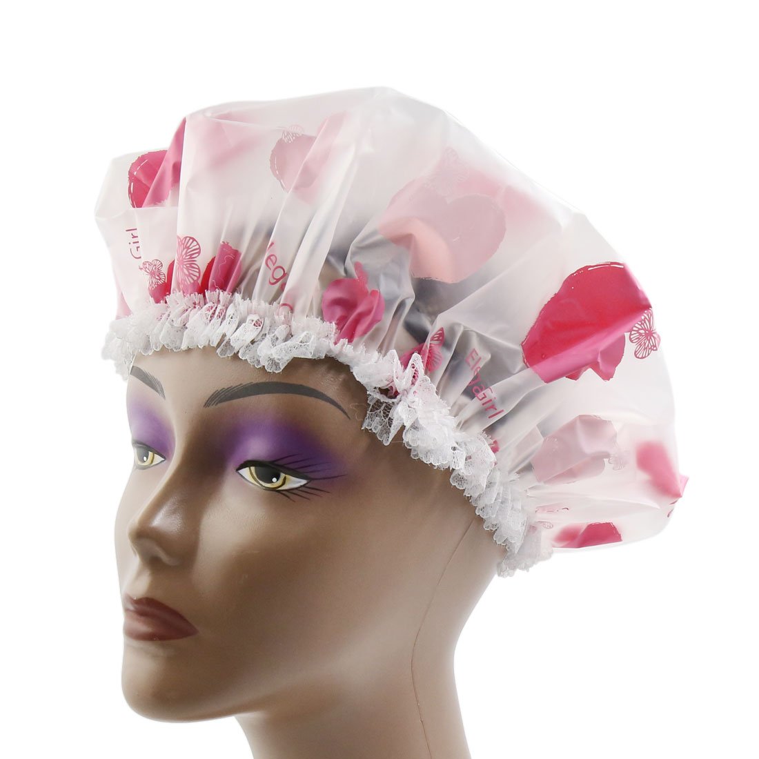Ruilogod Pink Thick PEVA Heart Printing Waterproof Shower Bath Hair Cap Protective Hat (id: e93 2c2 918 b9b 038 Beauty and Personal Care Ruilogod