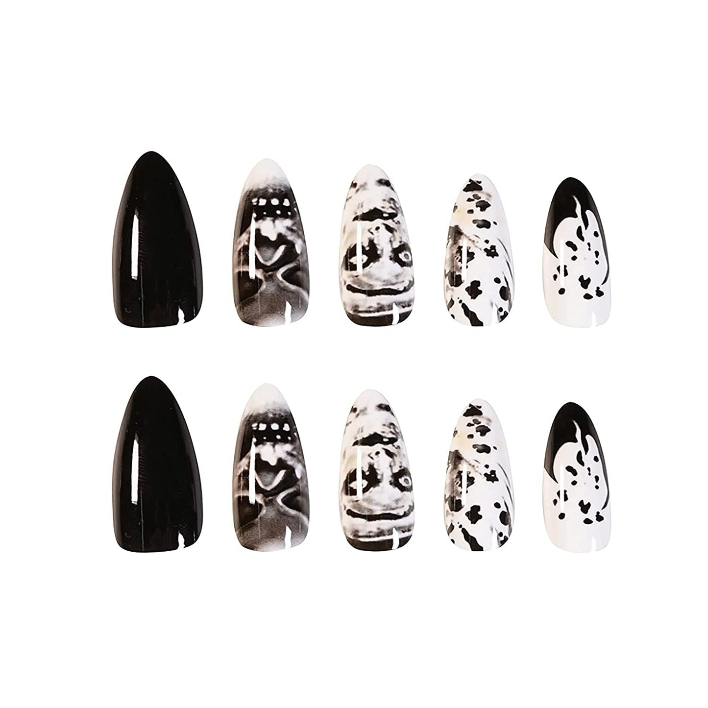 BABALAL 24Pcs Medium Stiletto Fake Nails Black Skull False Nails Punk Full Cover Artificial Halloween Press on Nails Almond Acrylic Nails for Women Beauty & Personal Care BABALAL