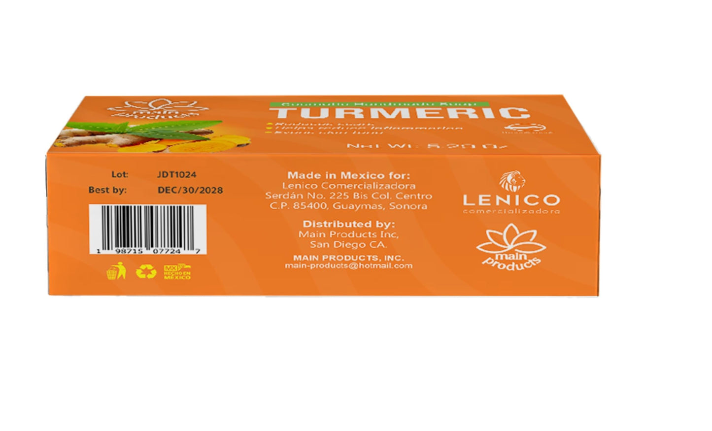 Turmeric Soap Bar for Face and Body 5.29oz, Handmade Cosmetic Soap. Hypoallergenic Jabon de Curcuma Beauty & Personal Care Lenico Comercializadora