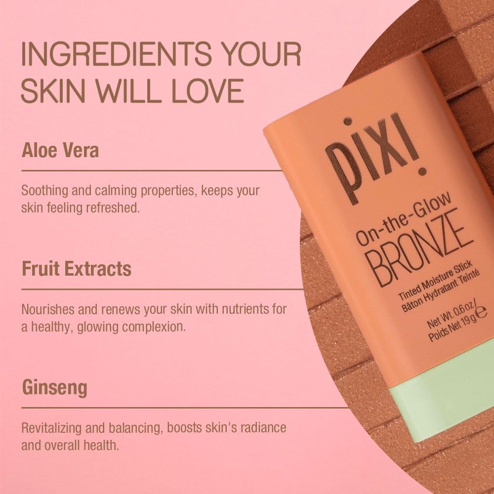 Pixi On-the-Glow Bronze - RichGlow, Hydrating Tinted Moisture Bronzer Stick with Ginseng, Aloe Vera & Fruit Extracts, For Cheeks & Lips, 19g / 0.6oz Beauty & Personal Care Pixi