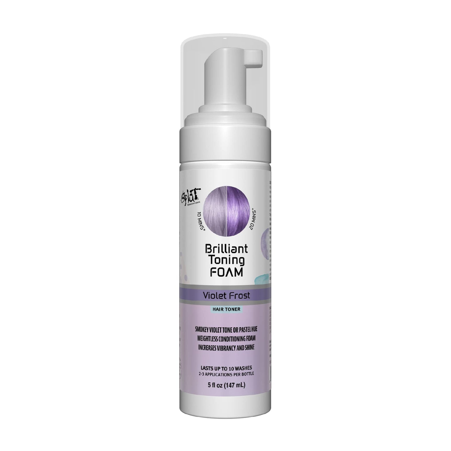 Splat Brilliant Toning Foam, Violet Frost, 5 oz., Hair Toner Lasts Up to 10 Washes, Weightless Conditioning Foam Increases Vibrancy and Shine, Vegan Beauty & Personal Care Splat