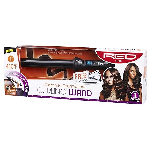 Kiss Red By Ceramic Tourmaline Curling Wand CIW021" inch, Black, 1 Count Beauty & Personal Care KISS