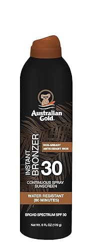 Australian Gold Continuous Spray Sunscreen with Instant Bronzer SPF 30, Immediate Glow & Dries Fast Water Resistant NonGreasy Oxybenzone Free Cruelty Beauty & Personal Care Australian Gold
