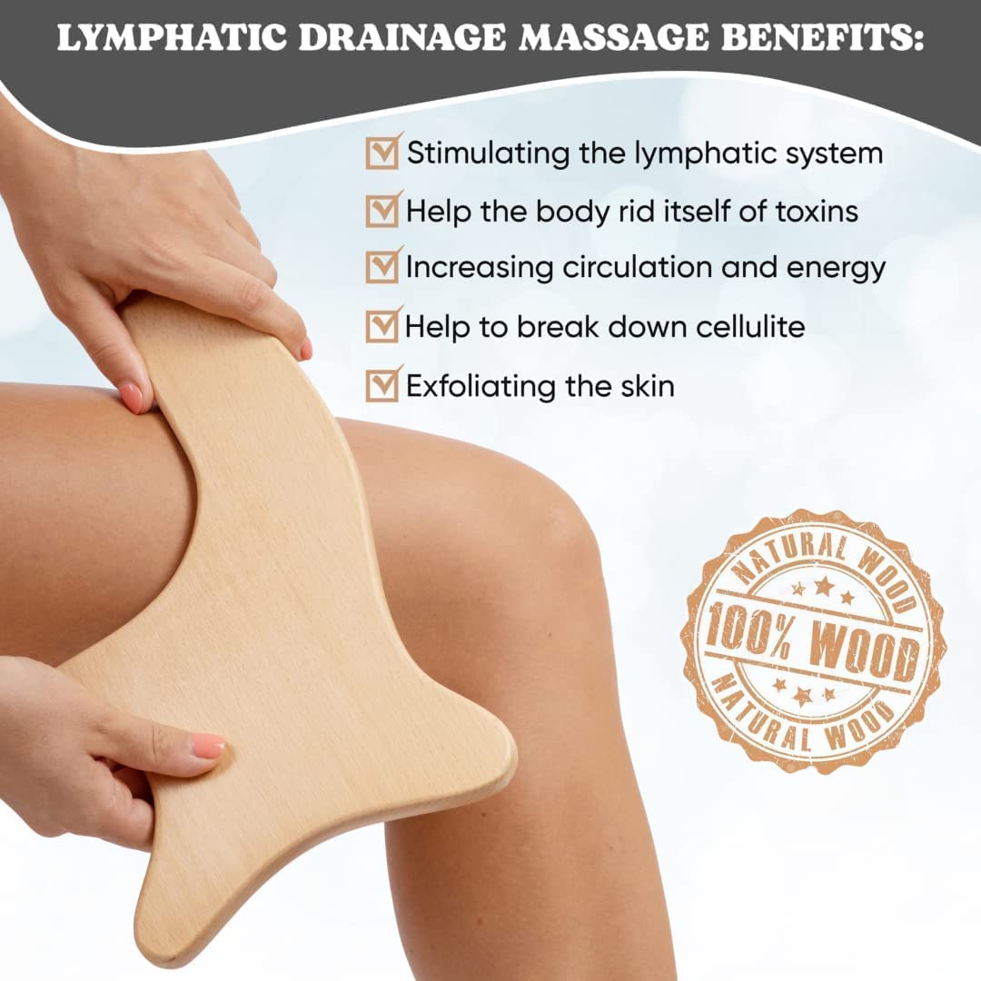 Lymphatic Drainage Paddle Wood & Dry Skin Brush Set - Anti-Cellulite Tools for a Healthier Lymphatic System With Body Brush Beauty and Personal Care GustoGoods
