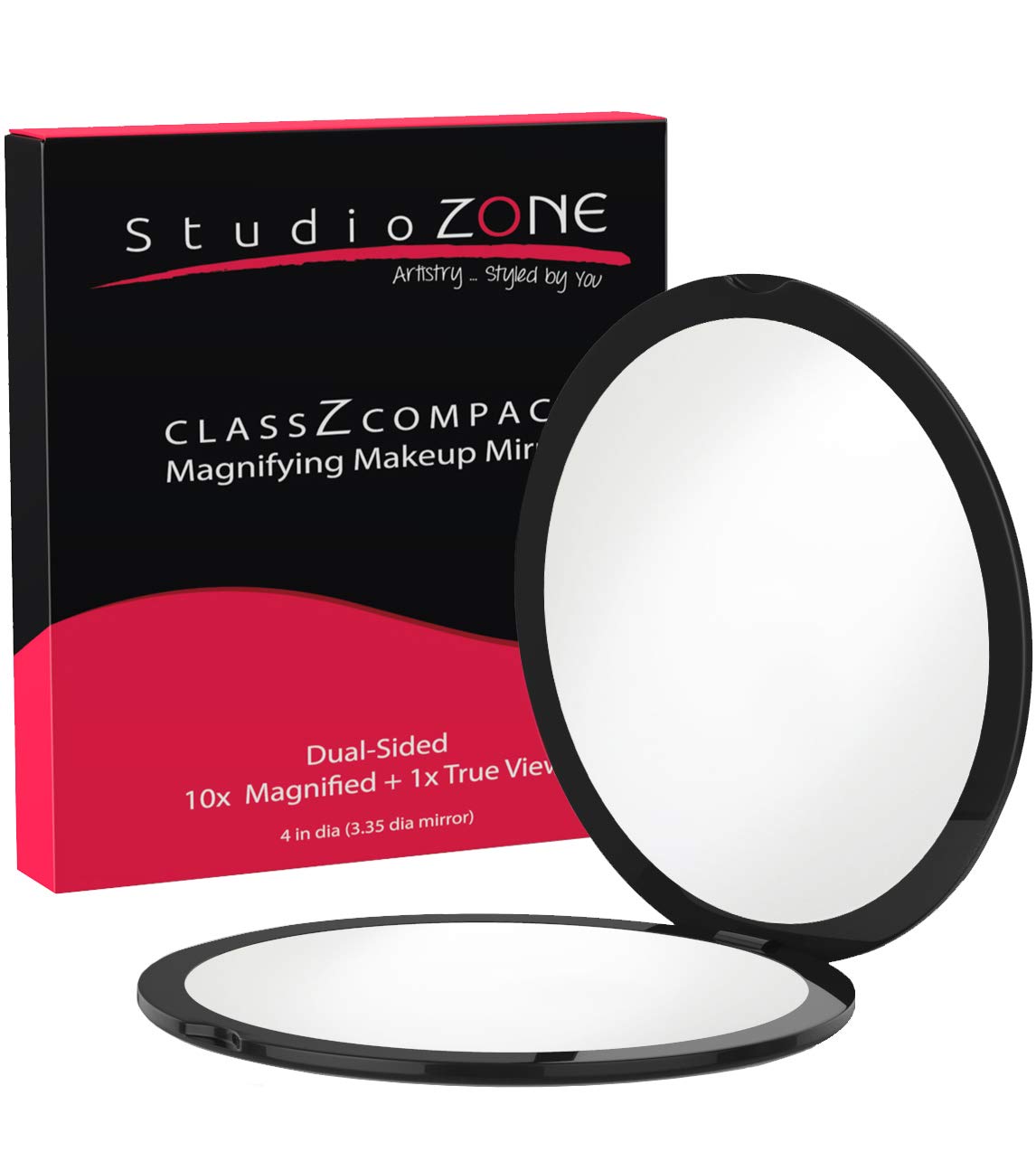 Compact Mirror - 10X Magnifying Mirror - Perfect for Purses - Small Travel Size - 2-Sided with 10X magnification and 1x w No Zoom - Black ClassZ Large Beauty & Personal Care StudioZONE