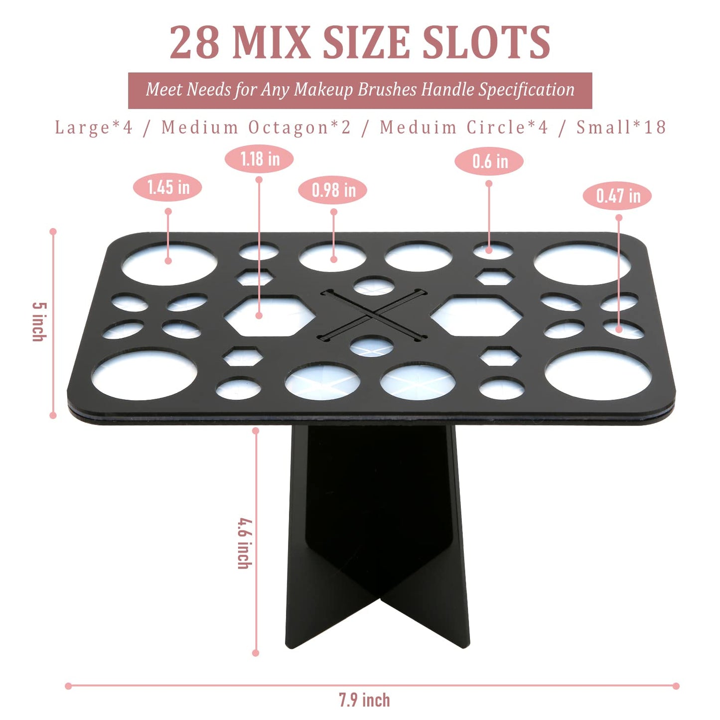 Diolan Makeup Brush Cleaning Mat & Drying Rack - 28 Holes Brush Holder, Silicone Rubber Clover Shaped Mat Cleaner - Black & Pink Beauty & Personal Care Diolan