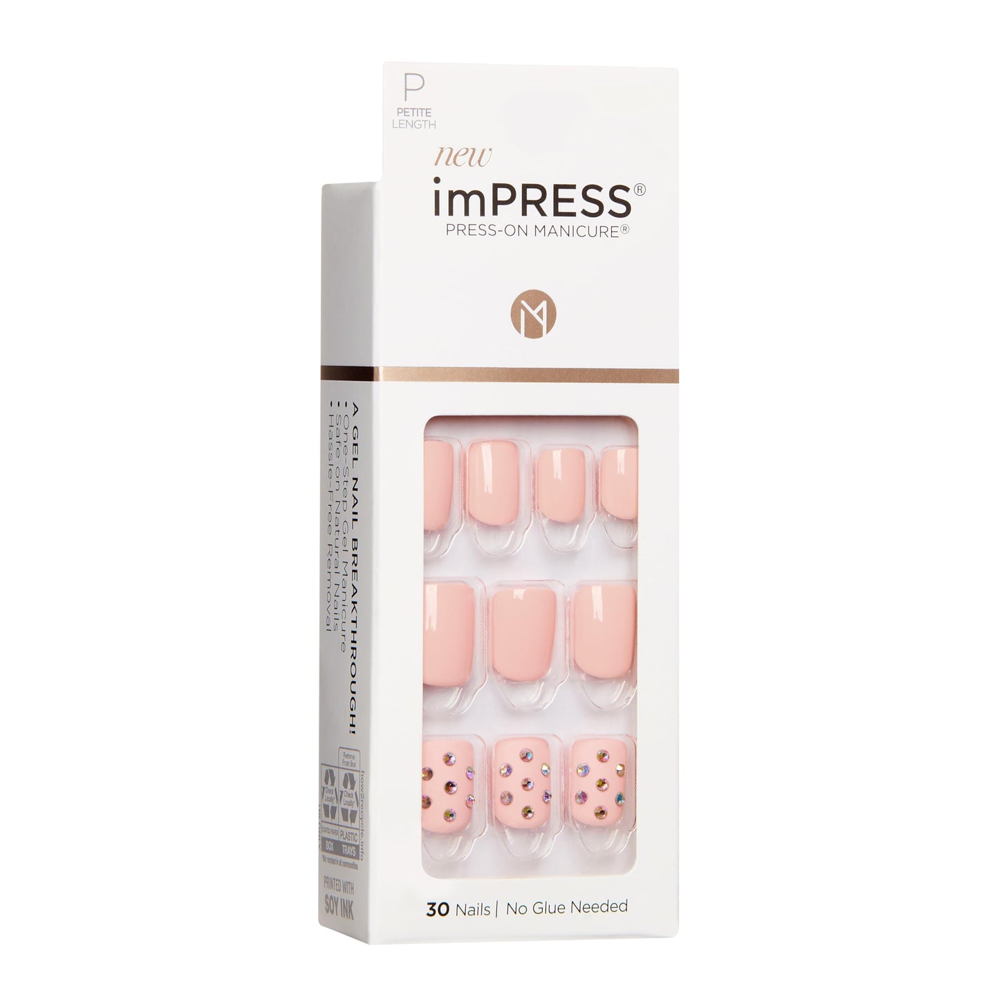 KISS imPRESS No Glue Mani Press On Nails, Design, 'Petite Secrets', Pink, Petite Size, Squoval Shape, Includes 30 Nails, Prep Pad, Instructions Sheet Beauty & Personal Care imPRESS