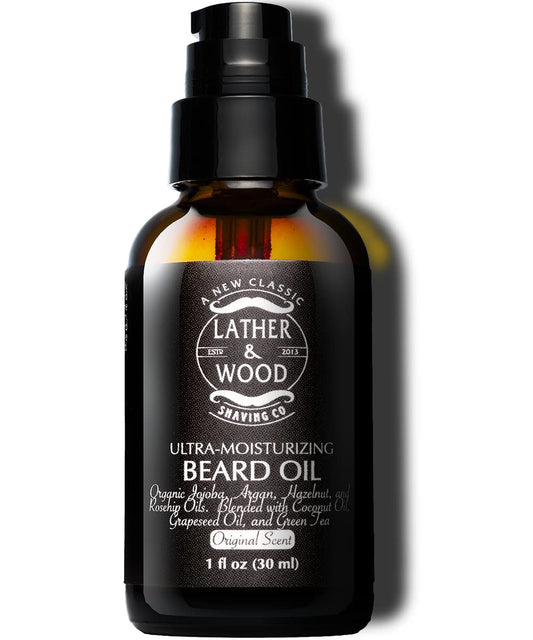 Lather & Wood Beard Oil For Men - Premium Blend - Spill-proof Pump - Original Scent - 1oz Beauty & Personal Care Lather & Wood Shaving Co
