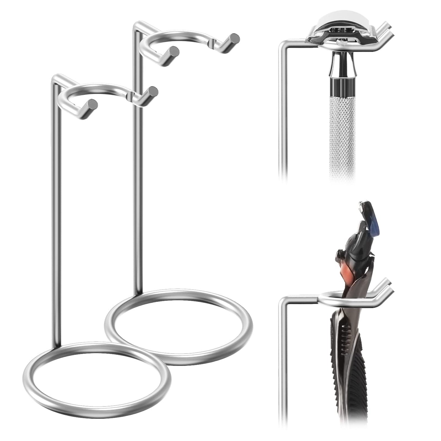 Linkidea 2 Pack Stainless Steel Safety Razor Stand, Travel Shaving Stand, Compatible with Gillette Fusion 5, ProShield, NFL Series, Long Handle Razor Beauty and Personal Care Linkidea
