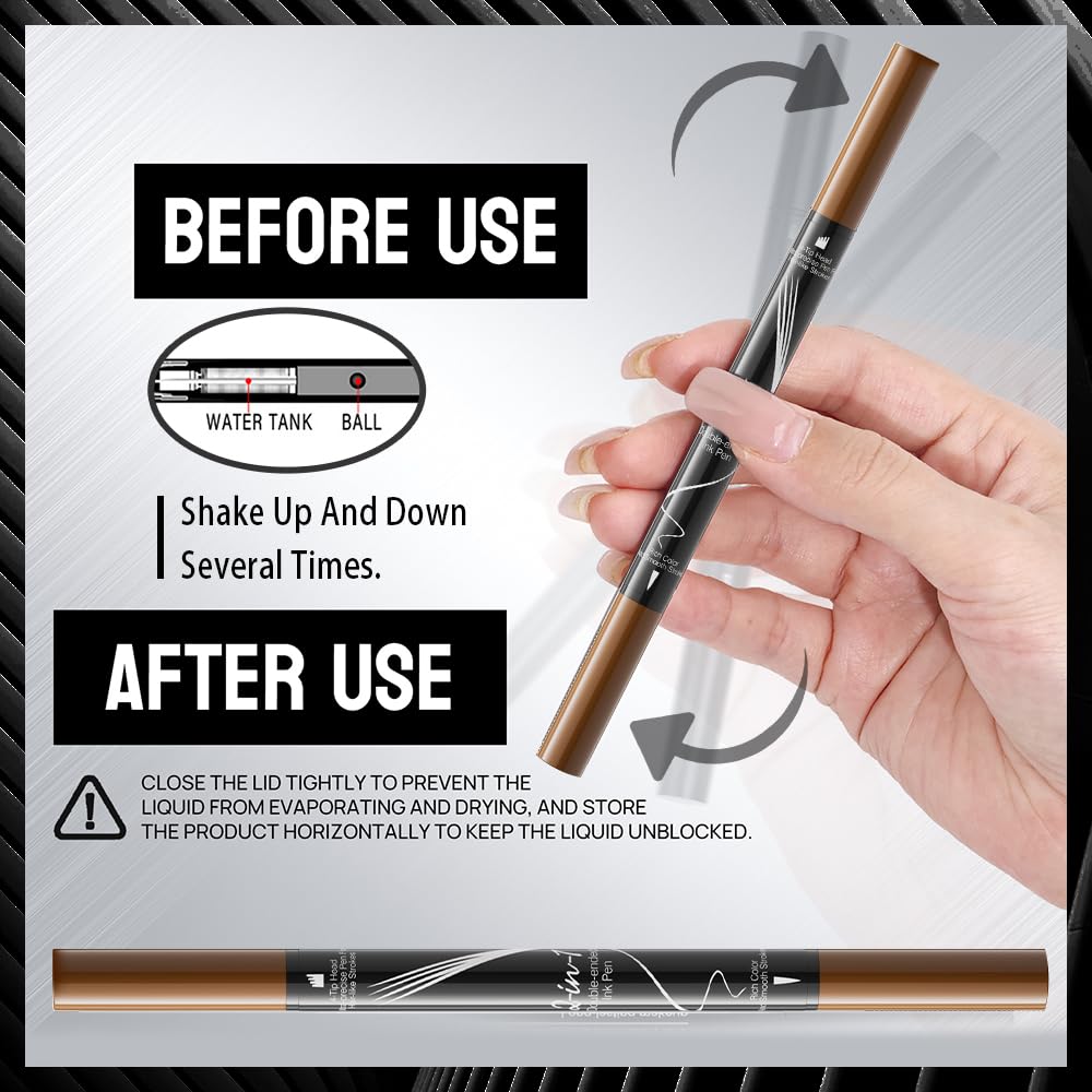 Pinkiou Microblading Eyebrow Pen, 2-In-1 Waterproof Eyebrow Pen, Dual-Ended Eyebrow Pen with 2-Fork-Tips and Precision Brush, Eyebrow Pen for Natural… Beauty & Personal Care Pinkiou