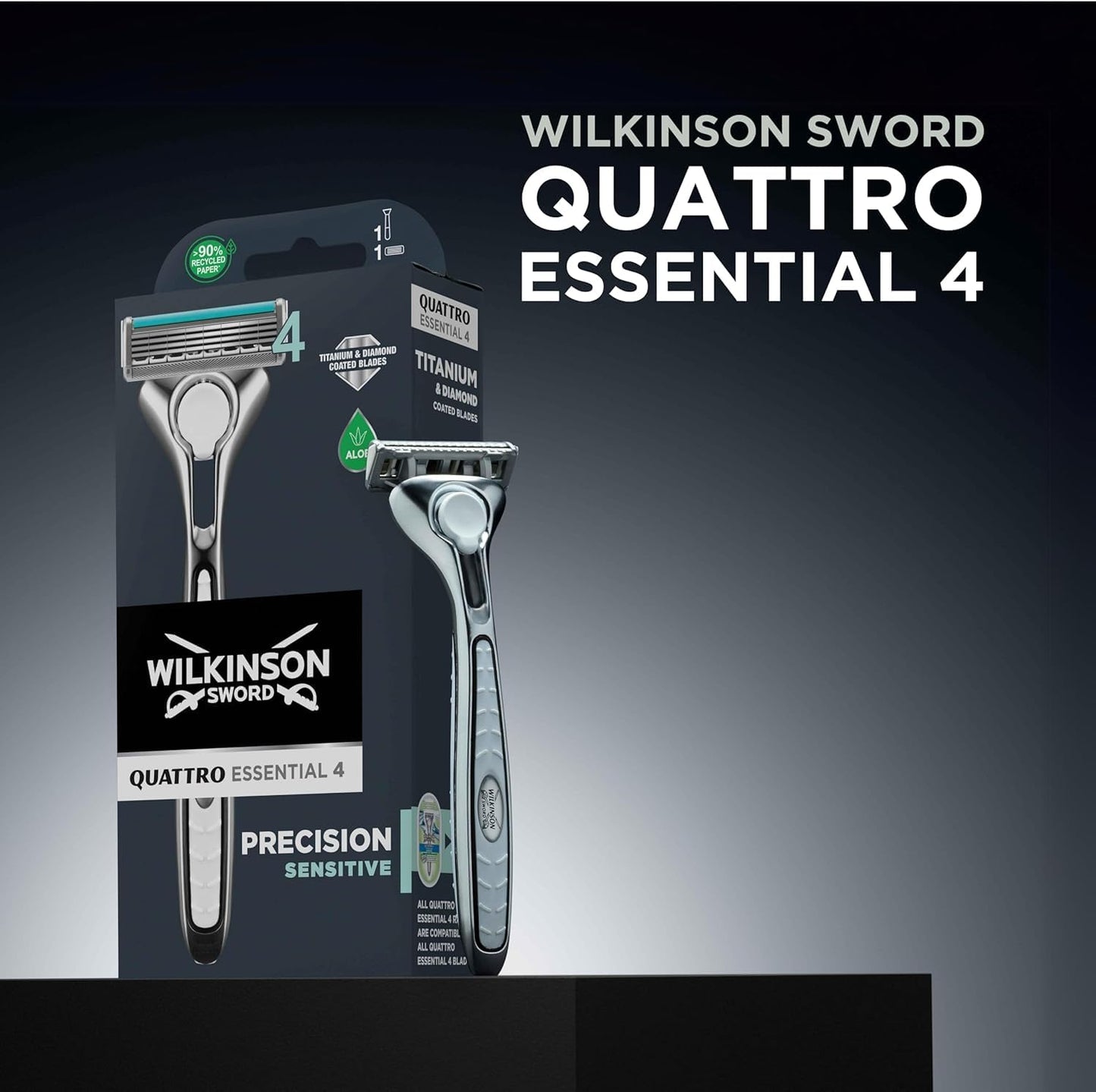 Wilkinson Sword Quattro Essential 4 - 4 Count - Modern - Male - Normal Skin - Cartridge Razor Beauty and Personal Care Wilkinson Sword