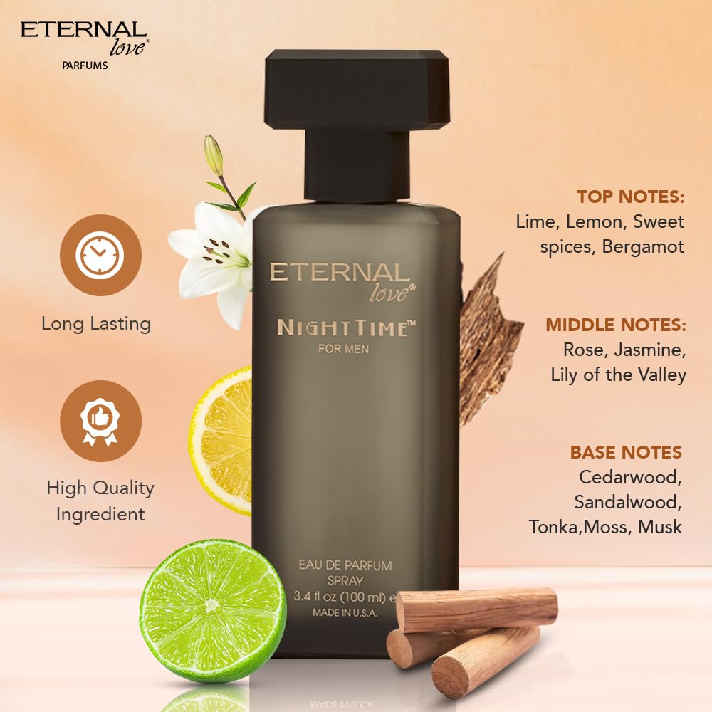 Eternal Love Nighttime for Men - Long Lasting Eau de Parfum Spray - Clean Masculine Fragrance with Rose & Jasmine - Warm Sophisticated Scent - 3.4oz Beauty & Personal Care Eternal Love