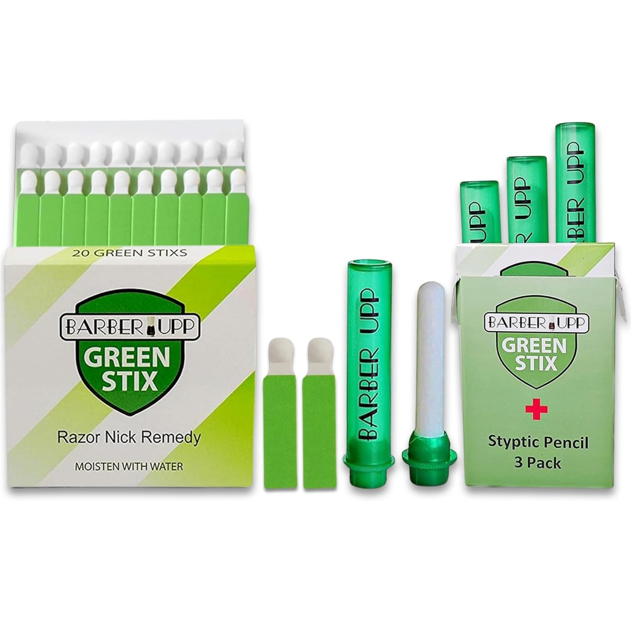 Green Stix + Styptic Pencil Set - 3 Pencils + 20 Aluminum Sulfate Sticks to Block & Stop Bleeding Fast From Razor Shaving Nicks & Minor Cuts Beauty and Personal Care BARBERUPP
