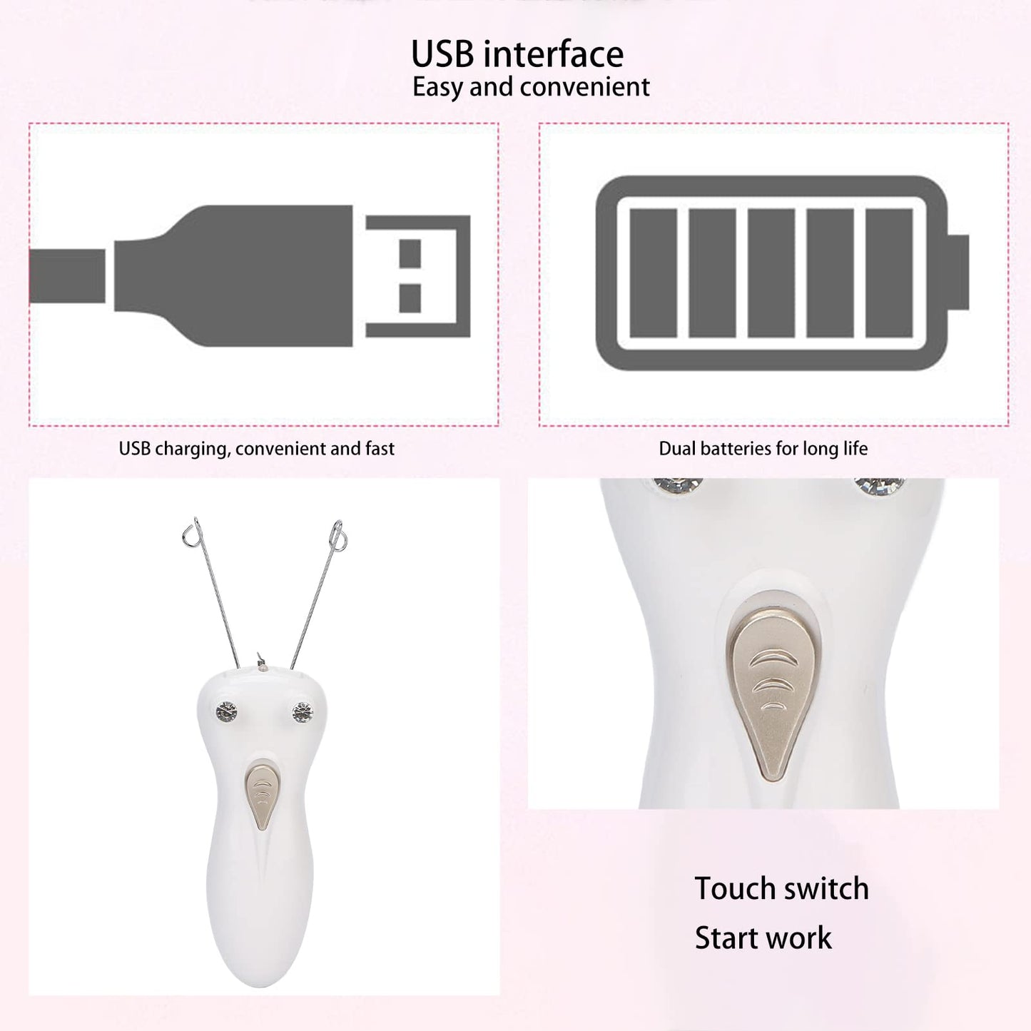 Folanda Hair Remover, Ladies Beauty Epilator, Cordless Electric Cotton Thread Epilator for Upper Lips Cheek Chin Arm Leg, Painless Face and Body Hair Beauty and Personal Care Folanda