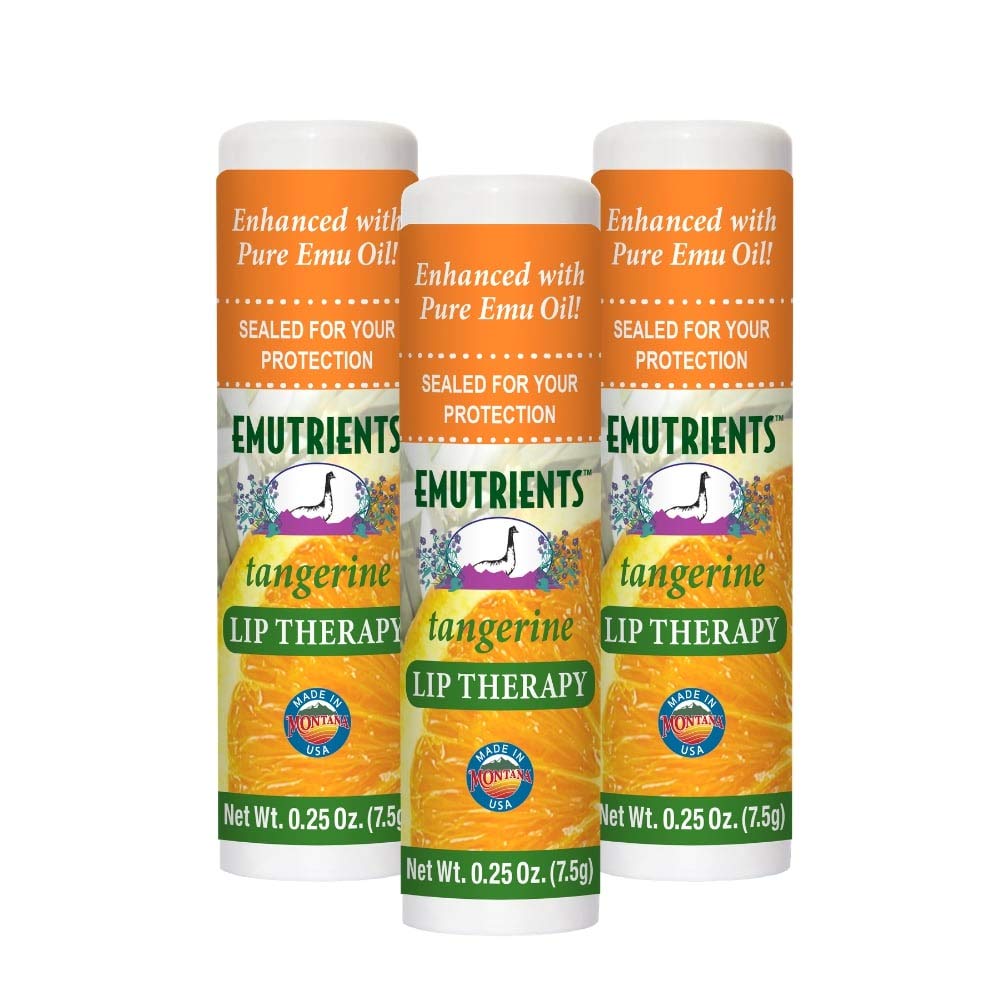 Montana Emu Ranch - Lip Therapy Lip Balm - 0.25 Ounce - Tangerine Flavor - 3 Pack - Made with Pure Emu Oil Beauty and Personal Care Montana Emu Ranch