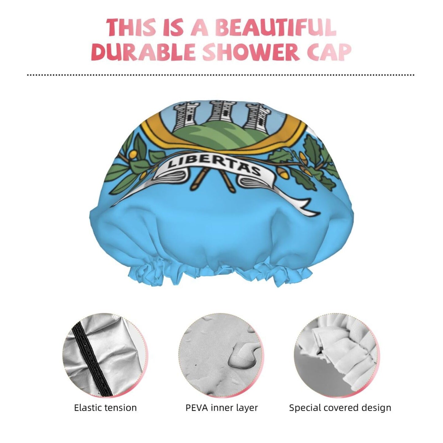 San Marino Flag Prints Shower Cap Double Layer Lined Waterproof Bathing Shower Hat Beauty and Personal Care Hayyett