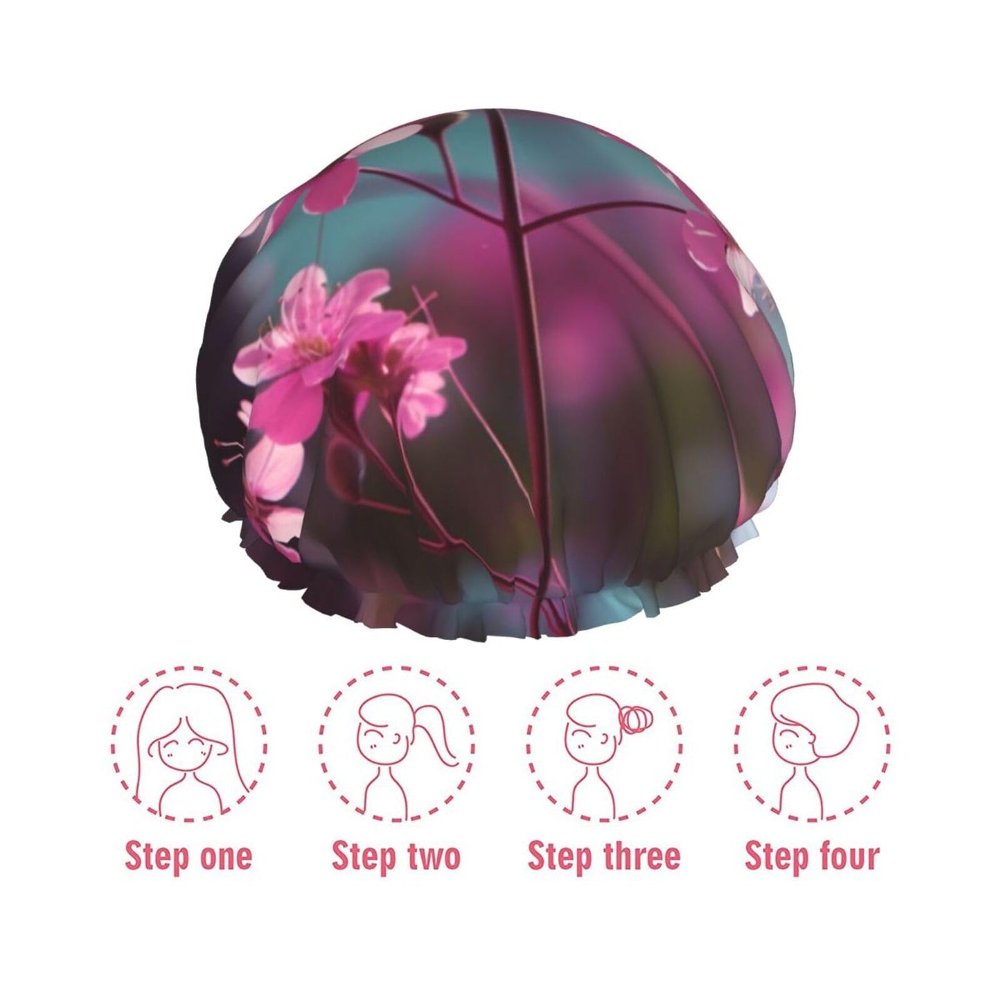 Small Flowers Shower Cap for Women Men Double Layer Waterproof Bath Cap Elastic Reusable Shower Hat Bath Hair Wrap Hat Washable Shower Bonnet for Long Beauty and Personal Care QSMJKLD