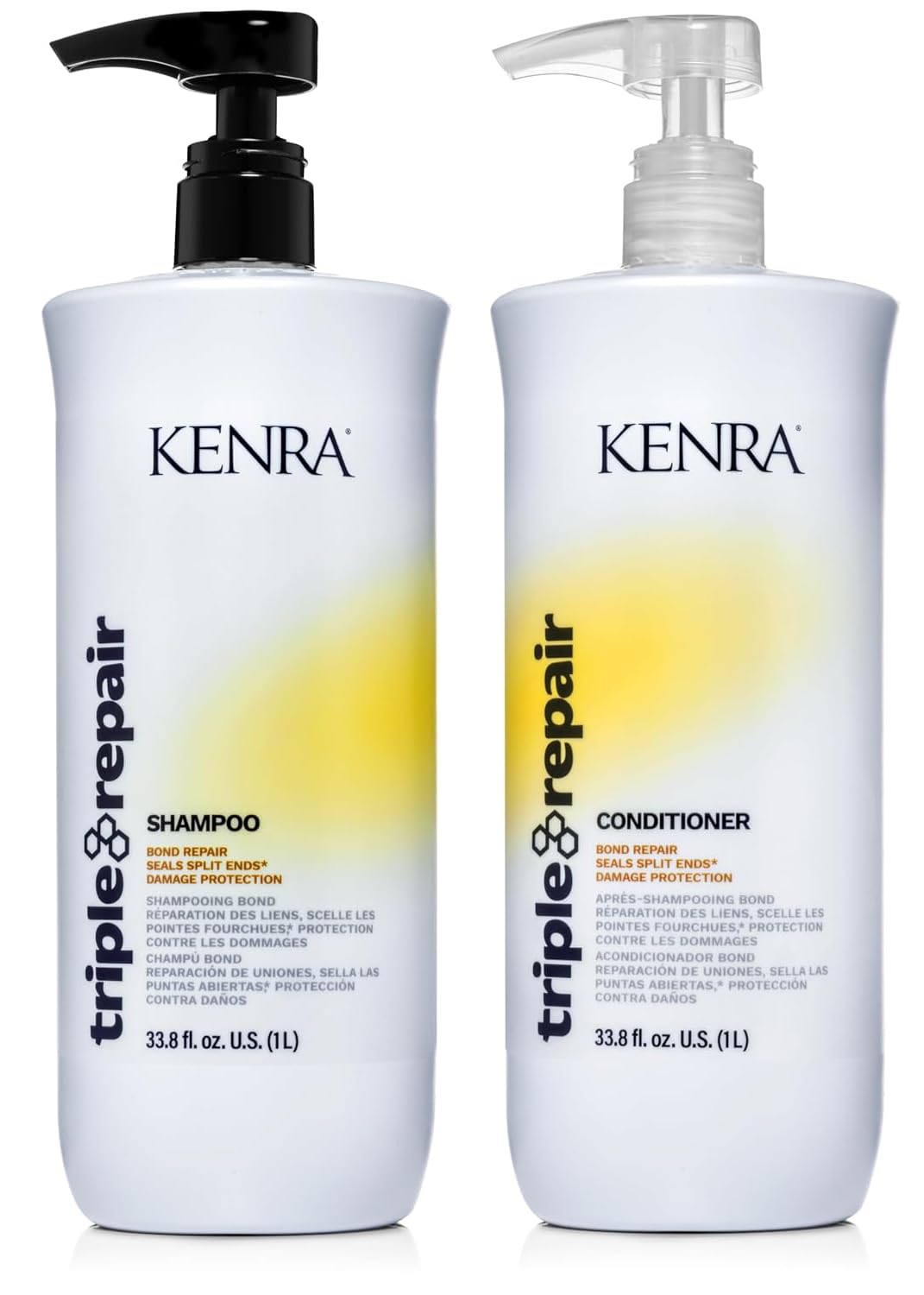 Kenra Triple Repair Shampoo/Conditioner Set | Targets & Repairs Weak or Broken Bonds | Split Ends | Damaged Hair | Bond Builder | Sulfate-Free | 33.8