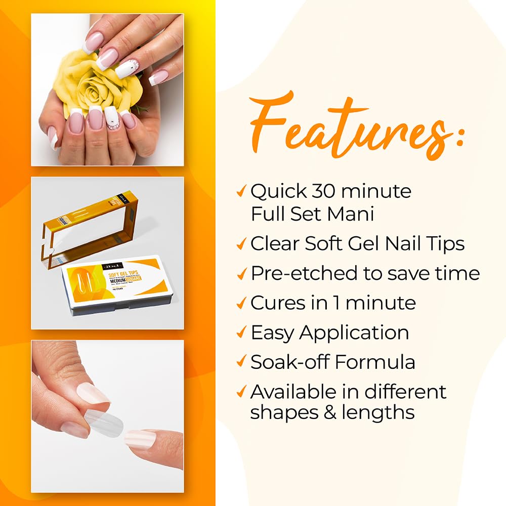 IBD Clear Soft Gel Nail Tips - Pre-Etched Medium Square Full Cover Press On Nails Extensions for Gel & Acrylic, Salon & Home DIY Manicure, 504 Pcs 12