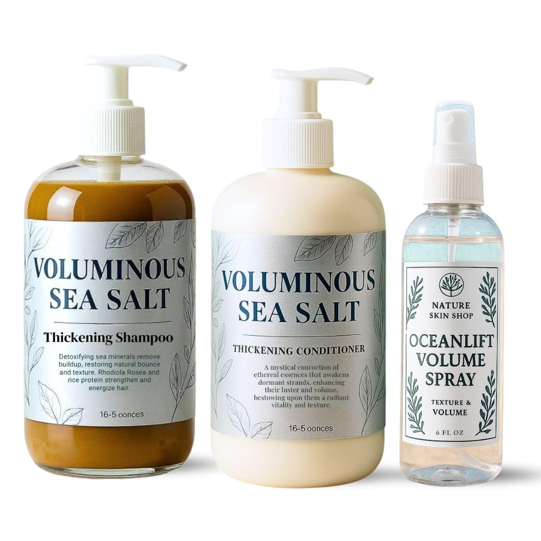Nature Skin Shop Voluminous Hair System, 3-Piece Shampoo, Conditioner & OceanLift Spray Set for Instant Volume & Body, Thickening for Fine, Flat Beauty & Personal Care Nature Skin Shop