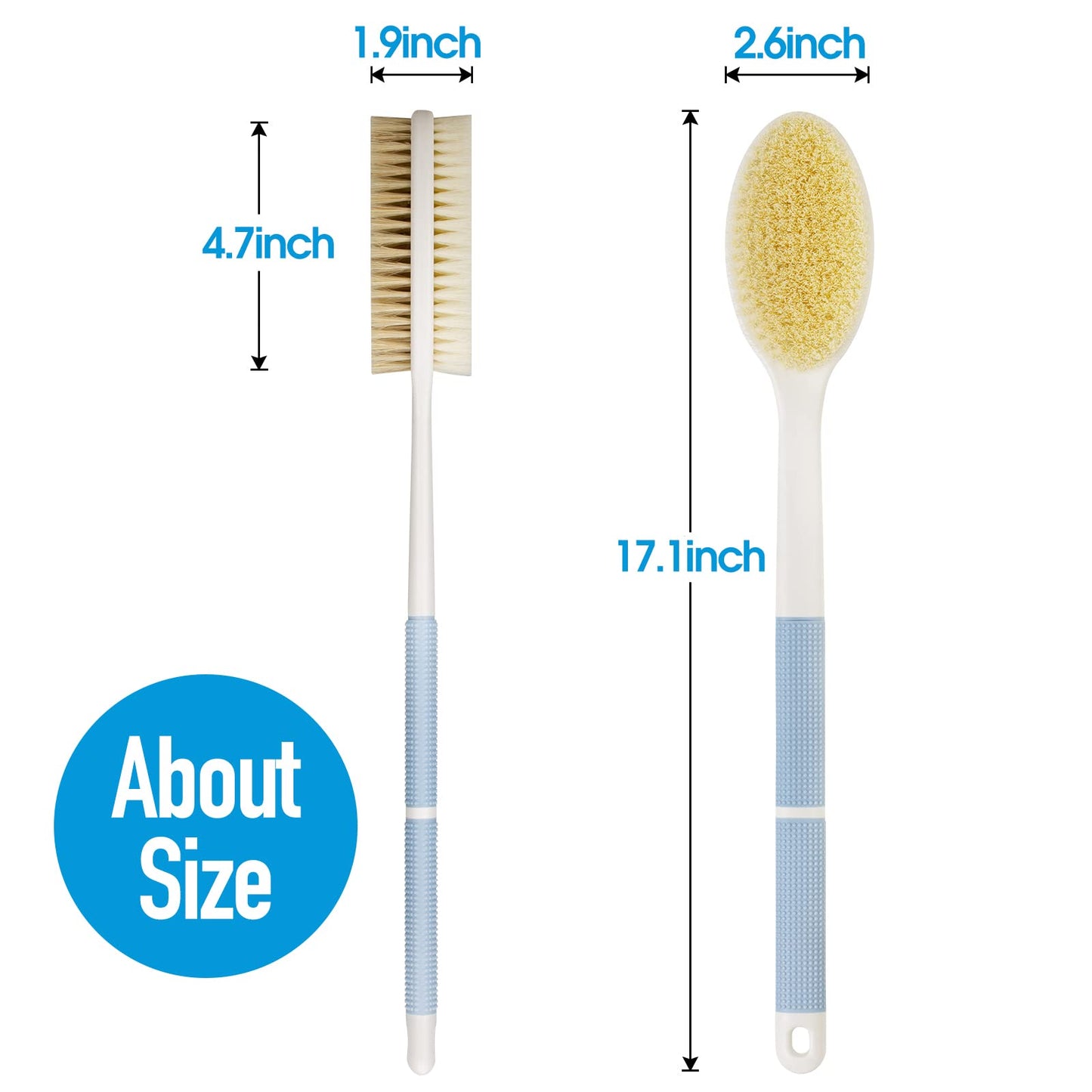 Backski Back Scrubber Anti Slip for Shower, Shower Brush Long Handle with Stiff and Soft Bristles, Body Exfoliator for Bath or Dry Brush(Blue) Beauty & Personal Care Backski