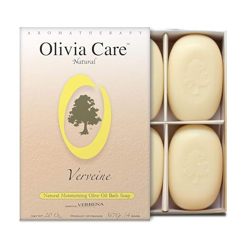 Olivia Care Bath & Body Bar Verbena Soap 4 Pack Gift Box Organic, Vegan & Natural Contains Olive Oil Repairs, Hydrates, Moisturizes & Deep Cleans Good Beauty & Personal Care Olivia Care