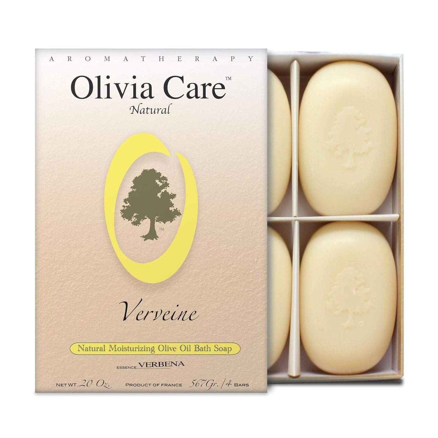 Olivia Care Bath & Body Bar Verbena Soap 4 Pack Gift Box Organic, Vegan & Natural Contains Olive Oil Repairs, Hydrates, Moisturizes & Deep Cleans Good Beauty & Personal Care Olivia Care