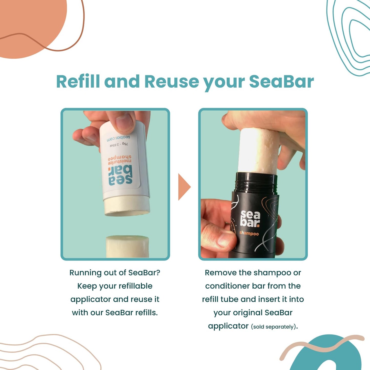 SeaBar Shampoo & Conditioner Bar Refill Set - All Natural Hair Shampoo - Vegan, Sulfate-Free, Eco Friendly Zero Waste Reusable Packaging with Travel Beauty & Personal Care SeaBar