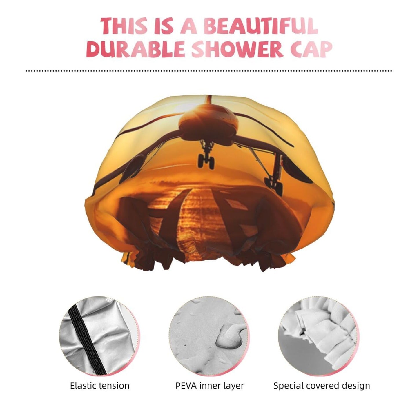 Aircraft Plane At Sunset Shower Cap For Women Reusable Double Layers Bathing Bath Cap Hair Caps Waterproof Elastic Band Ladies Spa Salon Shower Hat Beauty and Personal Care GDSHJKLW