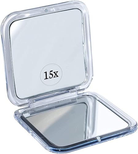 Small Compact 15X Magnifying Mirror for Travel - Handheld, Foldable & Lightweight - Mini Pocket-Sized Magnified Mirror for Purse - Square 3.3” x 3.3” Beauty & Personal Care MIRRORVANA