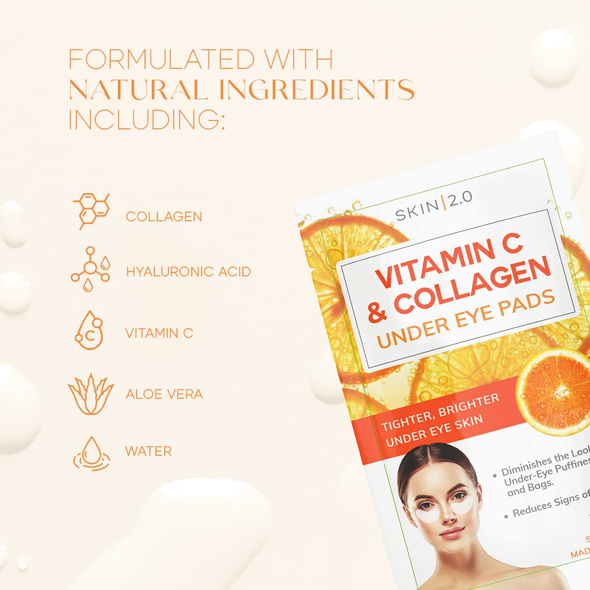 Skin 2.0 Vitamin C & Collagen Under Eye Patches - Dermatologist Tested - Brightens Dark Circles, Tightens Under Eye Area, Anti-Aging - Natural Beauty & Personal Care Skin 2.0