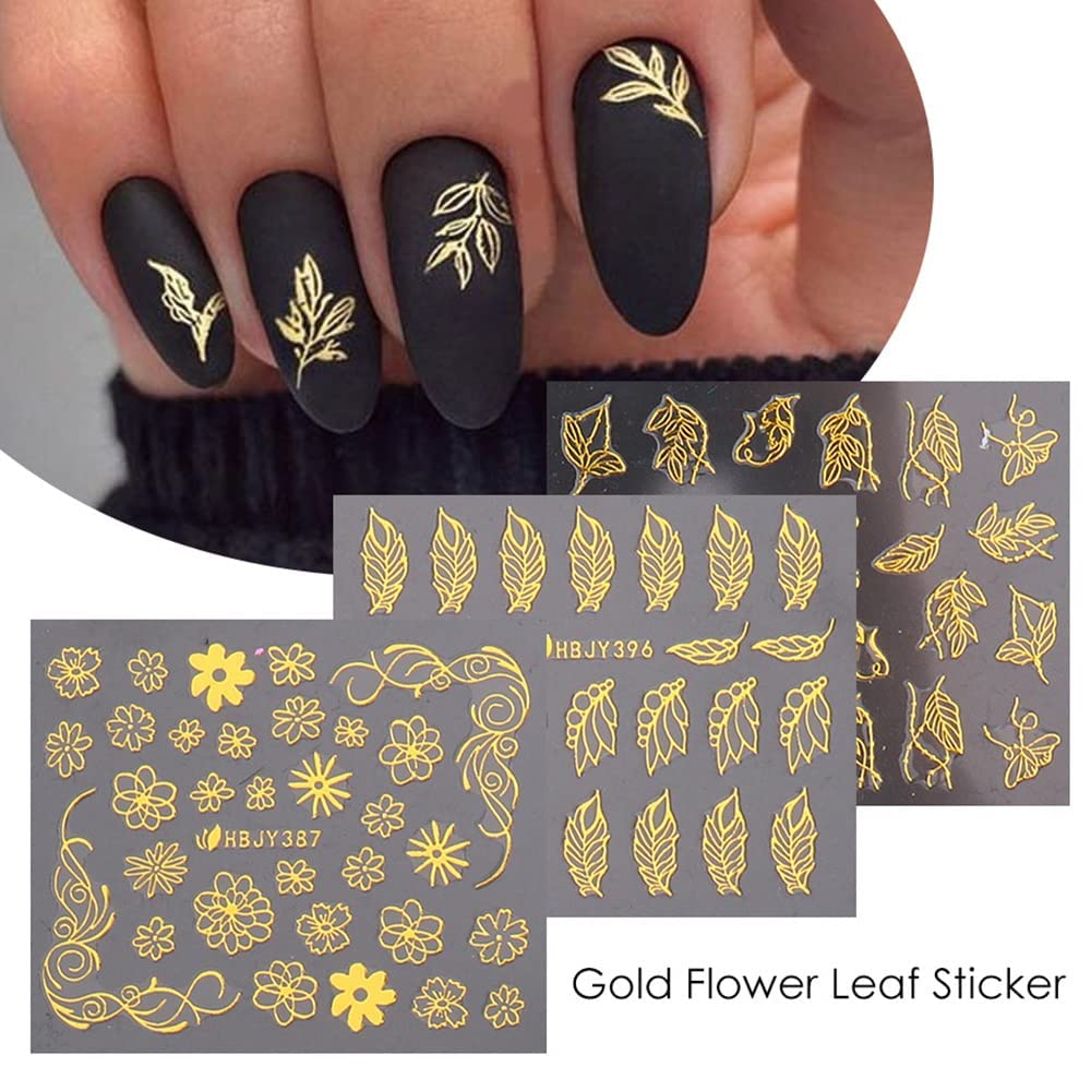 Flowers Nail Art Stickers Decal 3D Self-Adhesive Gold Flower Leaf Lace Nail Supplies Flower Nail Stickers Geometry Line Nail Designs for Women Girls Beauty & Personal Care SPLOCUDU