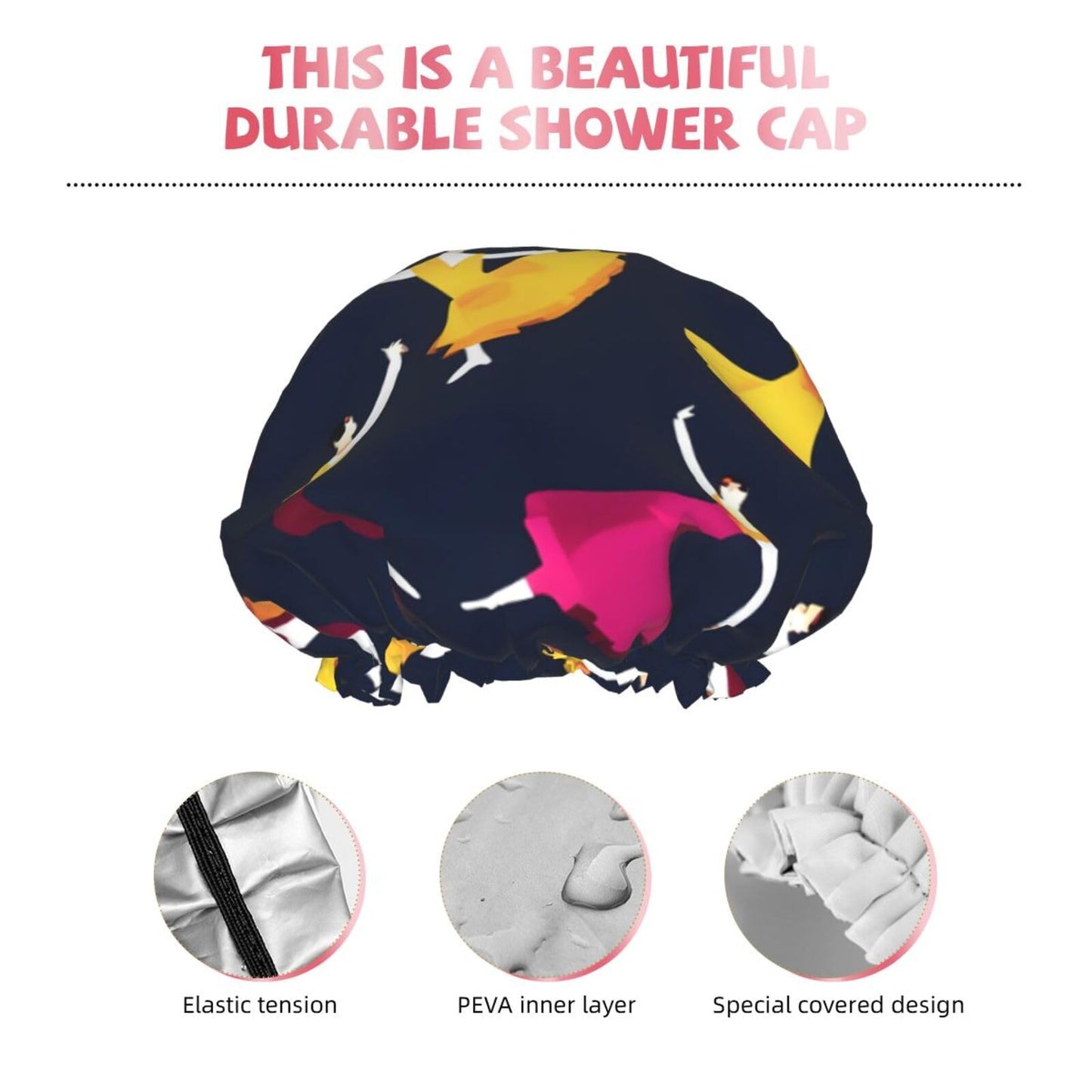 Ballroom Dance Small Pattern Print Waterproof Bath Cap For Adults, Reusable Double Layer Lined Shower Cap For Women Shower Beauty and Personal Care YQxwJL