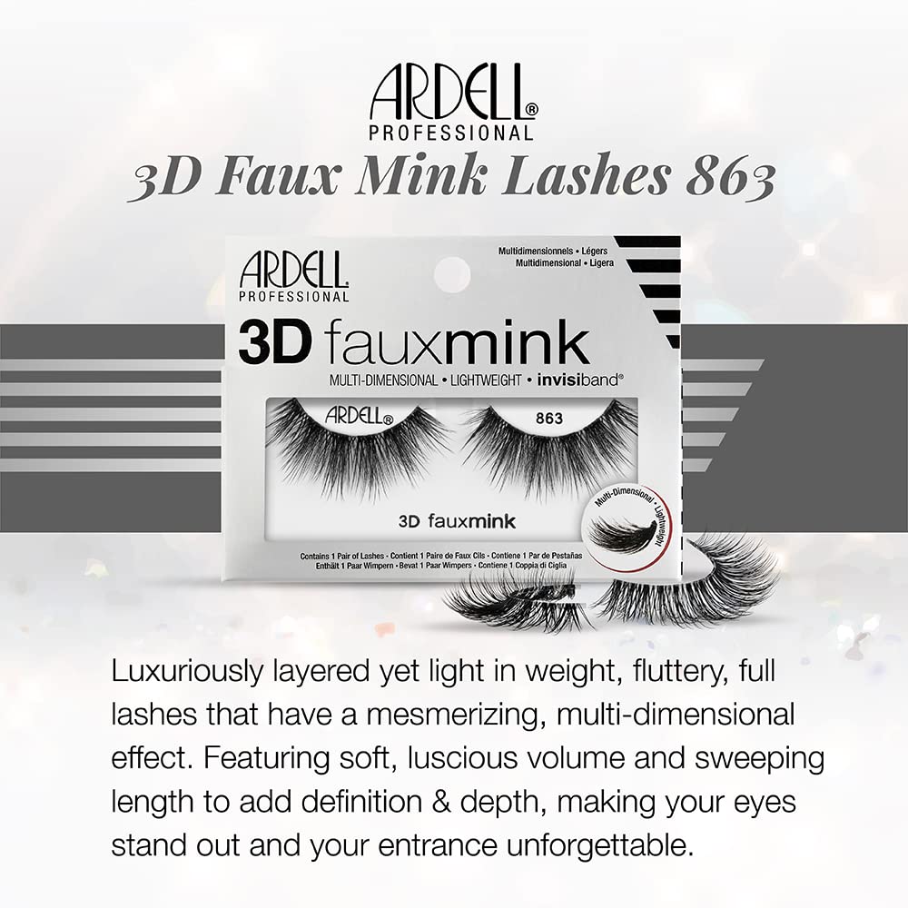 Ardell 3D Faux Mink Lashes 863 - Multi-Dimensional Lashes Natural Look Wispy Finish with Invisiband, 1 Pair Beauty & Personal Care Ardell