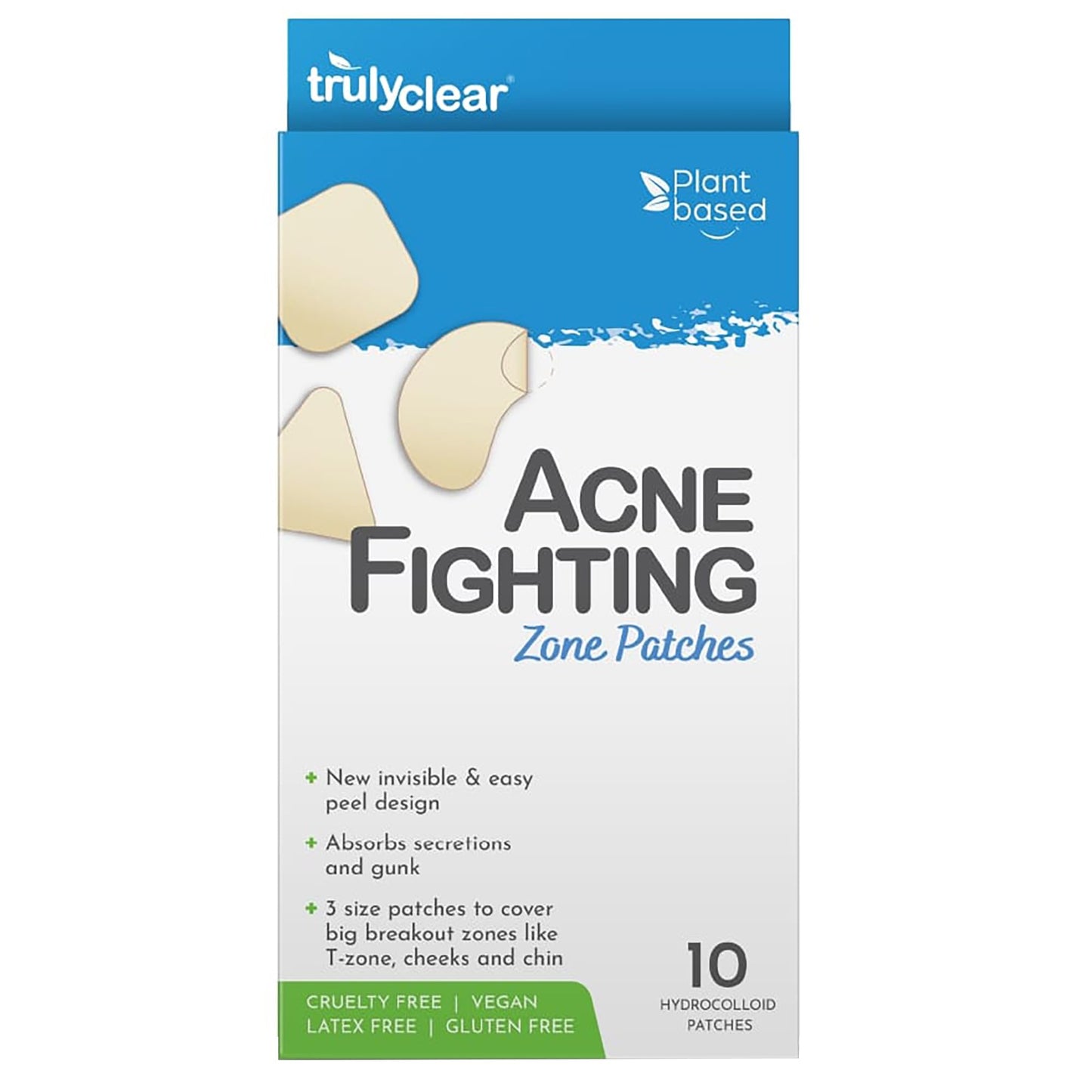 Truly Clear Large Acne Pimple Patches for Face & Body - 10 Count, Hydrocolloid Blemish & Zit Patches for Face & Body - Plant-Based, Cruelty-Free Acne Beauty & Personal Care Truly Clear