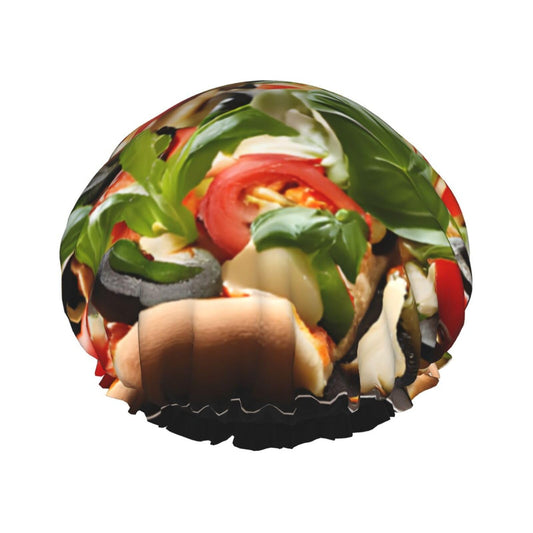 Large Pizza Printed Double Layer Lined Shower Cap,Shower Caps For Women Reusable Beauty and Personal Care BEIVGOXL