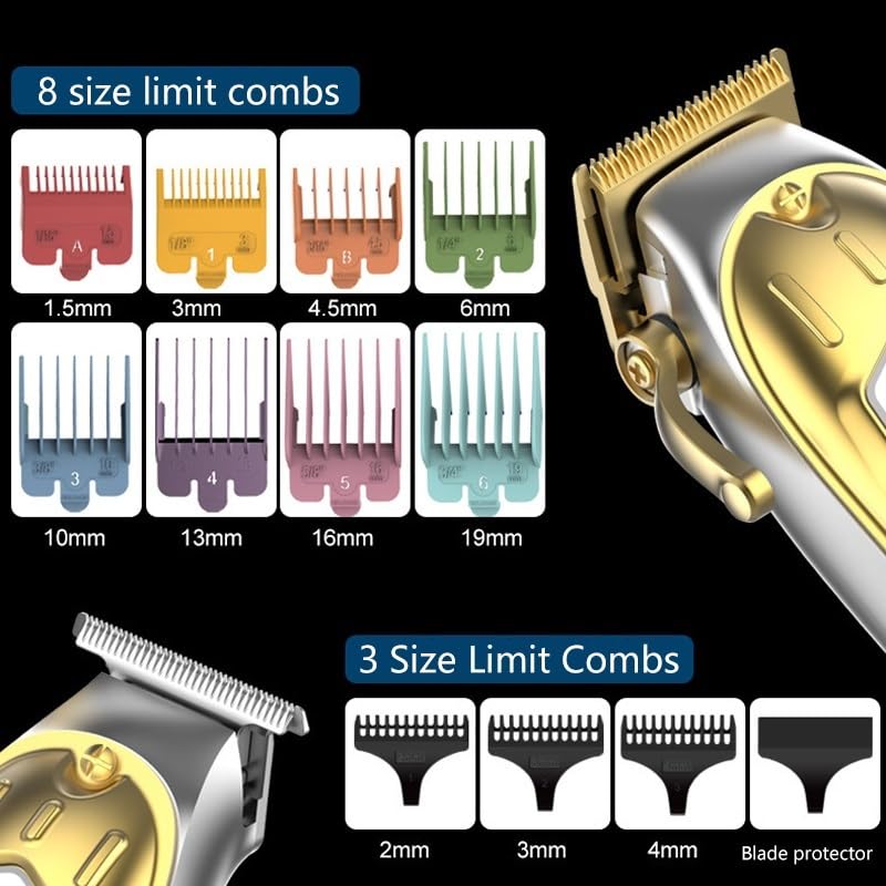 GLESVOWIO Mens Hair Clippers 2PCS All Metal Professional Clipper Combo Kit Electric Trimmer Men Beard Cutting Machine Barber Haircut Rechargeable Beauty and Personal Care GLESVOWIO
