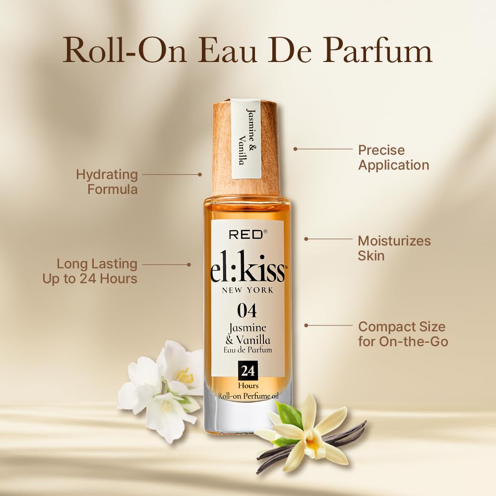 EL:KISS Roll On Perfume, Jasmine & Vanilla Inspired by SDJ 68, Eau de Parfum 12mL (.40 Fl Oz), Hydrating & Long-Lasting, Alcohol-Free & Mineral Beauty & Personal Care EL:KISS