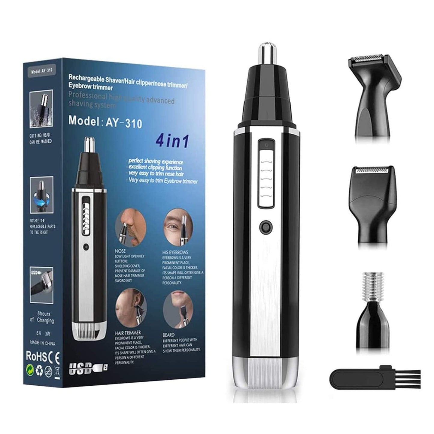 Ginity 2024 USB Rechargeable Nose Hair Trimmer for Men Women,4 in 1 Painless Eyebrow & Facial Hair Trimmer with Powerful Motor and Dual-Edge Blades Beauty and Personal Care Ginity