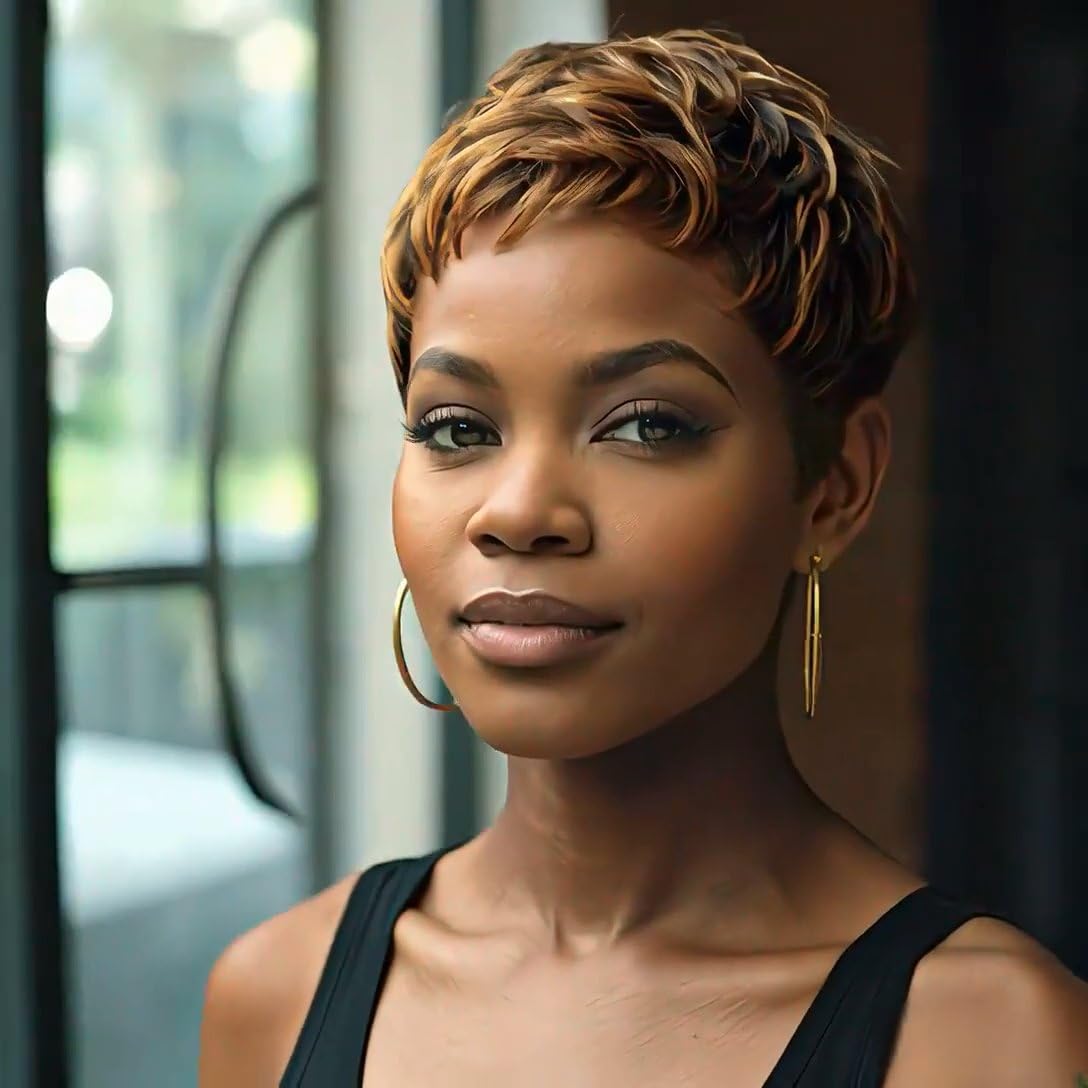 Naseily Short Black Pixie Cuts Hair Wigs for African American Women, Synthetic Fiber Wig with Capless Cap, Average Size (naseily9622)