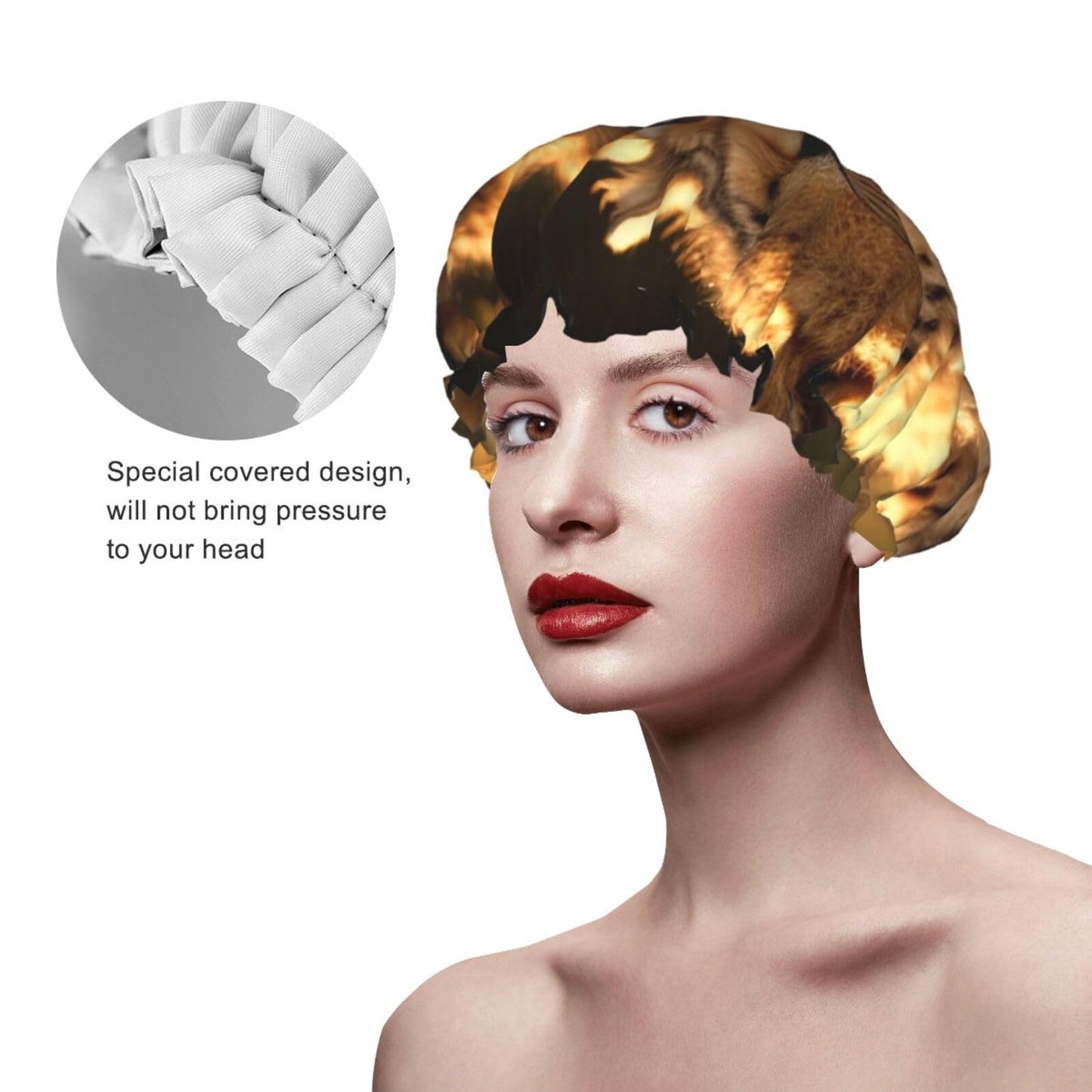 Cheetah Love Shower Cap For Women Reusable Double Layers Bathing Bath Cap Hair Caps Waterproof Elastic Band Ladies Spa Salon Shower Hat Hair Caps Beauty and Personal Care GDSHJKLW