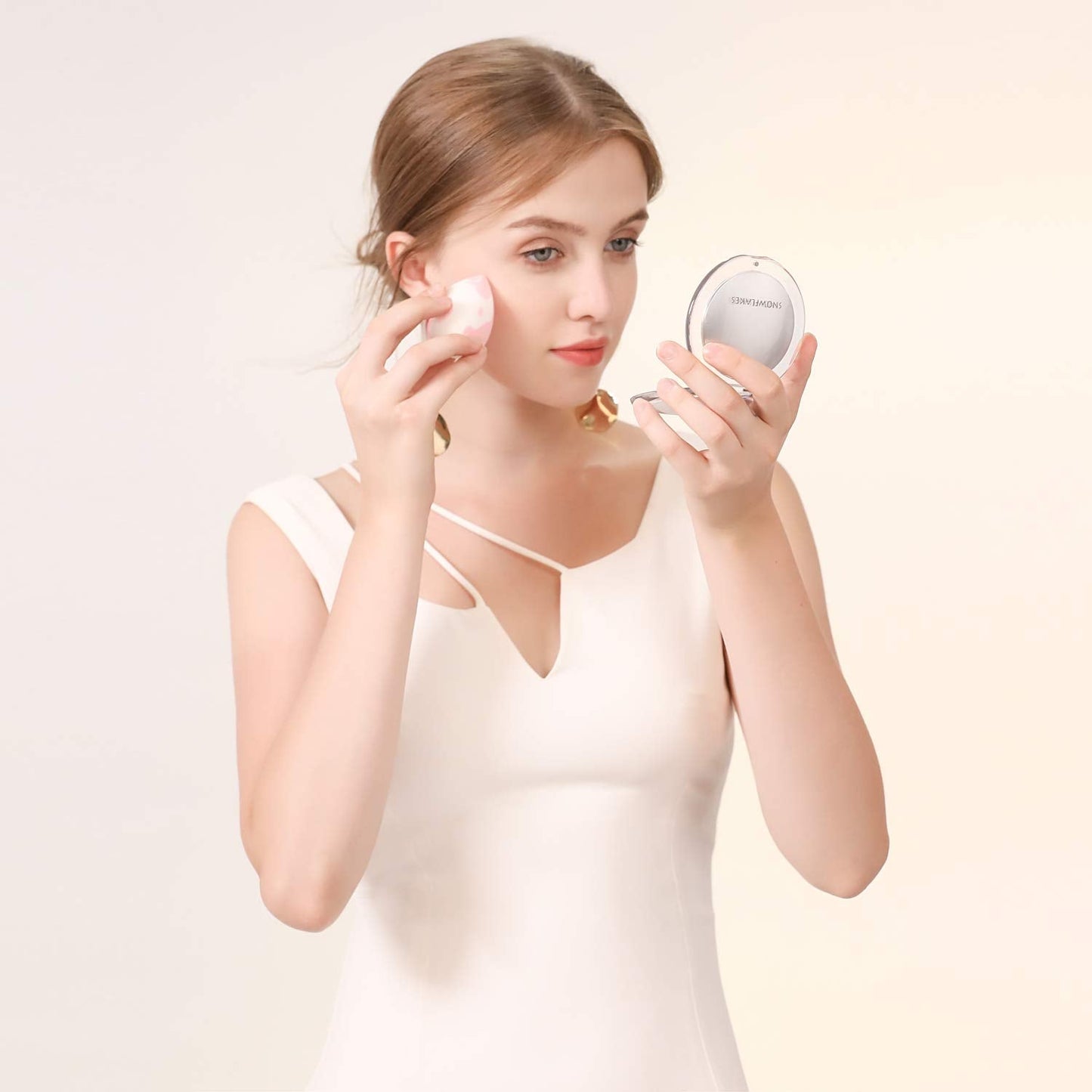 Magnifying Compact Mirror - Snowflakes Pocket Small Travel Hand Mirror, Double Sided 1x/10x Magnification Handheld Portable Mirror for Purses (Silver) Beauty & Personal Care SNOWFLAKES SNOWFLAKES
