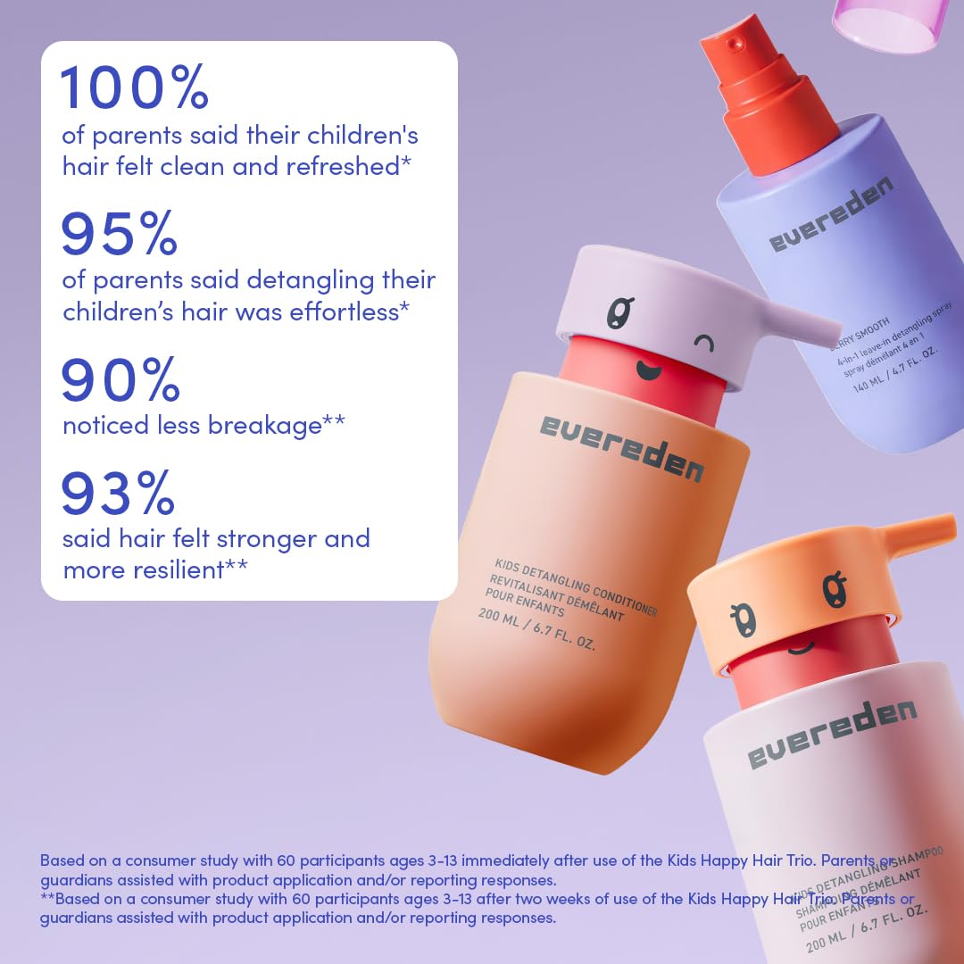 Evereden Kids Shampoo, Conditioner & Detangling Spray Set | Dermatologist-Tested, Plant Protein Peptides & Argan Oil | Gentle, No Silicones, Sulfate Beauty & Personal Care Evereden