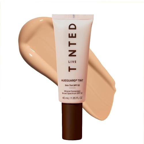 Live Tinted Hueguard Tinted Sunscreen SPF 50 - Mineral Sunscreen for Face, Skin Tint with Buildable Coverage, Dewy Glow Finish, Hydrating, Vegan Beauty & Personal Care Live Tinted