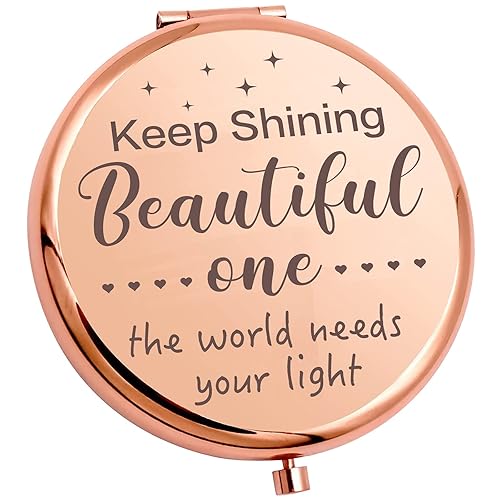 YSUNM Ming Heng Inspirational Personalized Rose Gold Travel Pocket Compact Pocket Makeup Mirror Gift for Best Friend Sister Her Daughter Girlfriend Beauty & Personal Care YSUNM