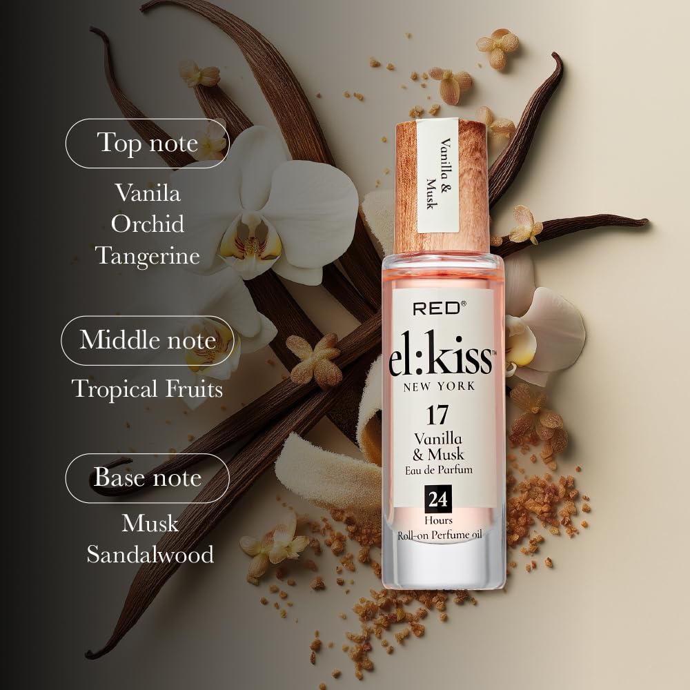 EL:KISS Roll On Perfume, Vanilla & Musk Inspired by Lattaf. Yara, Eau de Parfum 12mL (.40 Fl Oz), Hydrating & Long-Lasting, Alcohol & Mineral Beauty & Personal Care EL:KISS