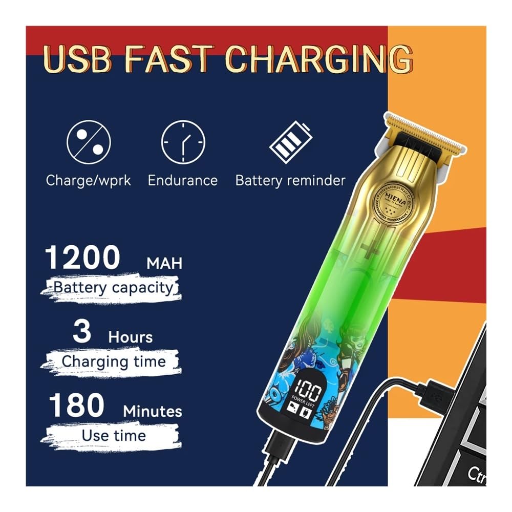 EWKYLSEM Razors Graffiti Print Professional Electric Haircut Machine for Men, T-Shaped Cutter Head Clipper Hair?USB Charging Hair Trimmer(Full Beauty and Personal Care EWKYLSEM