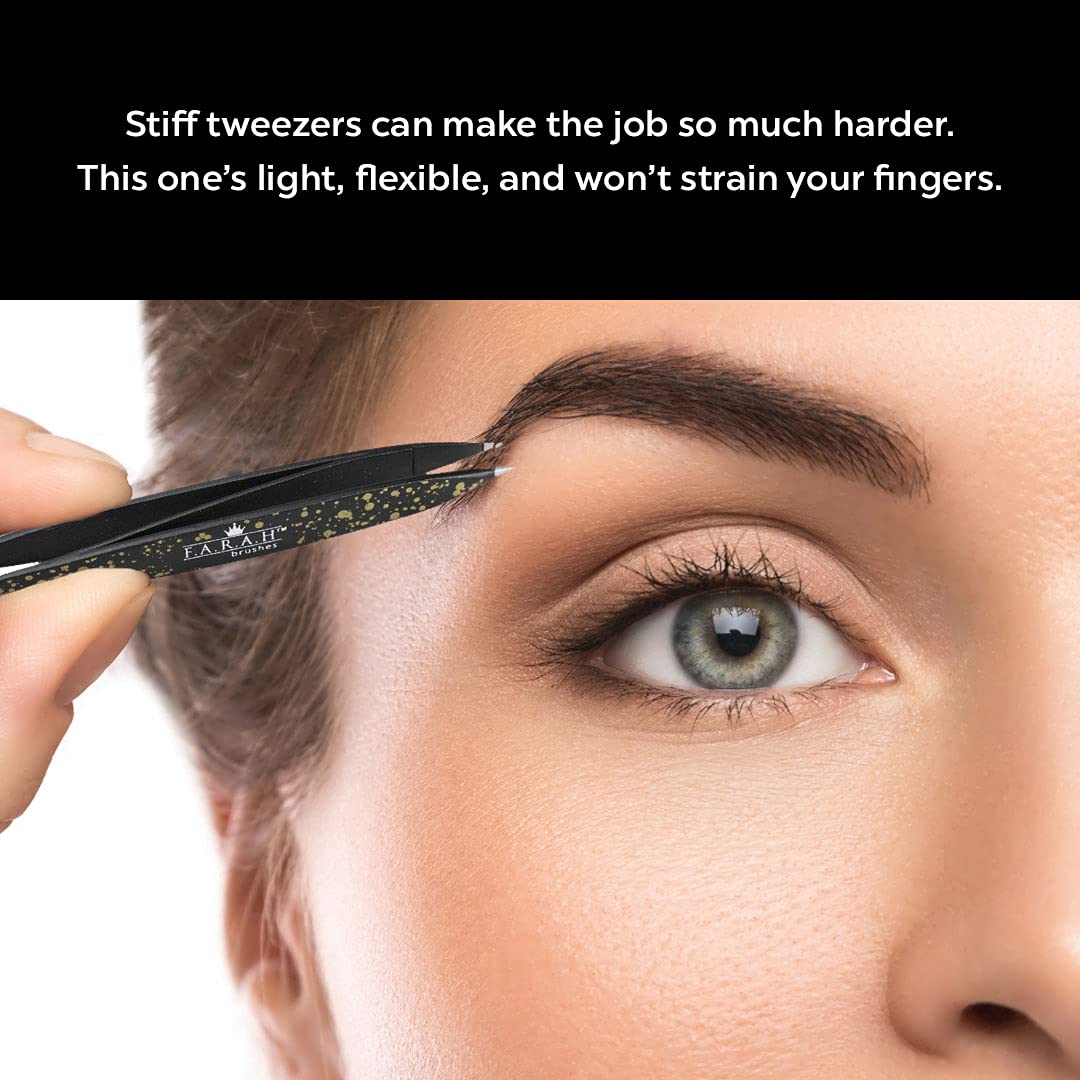 F.A.R.A.H. Z-Tweeze Professional Stainless Steel Dual Ended Precision Tweezers Galaxy Gold Style with Slanted and Pointed Tips Beauty & Personal Care F.A.R.A.H