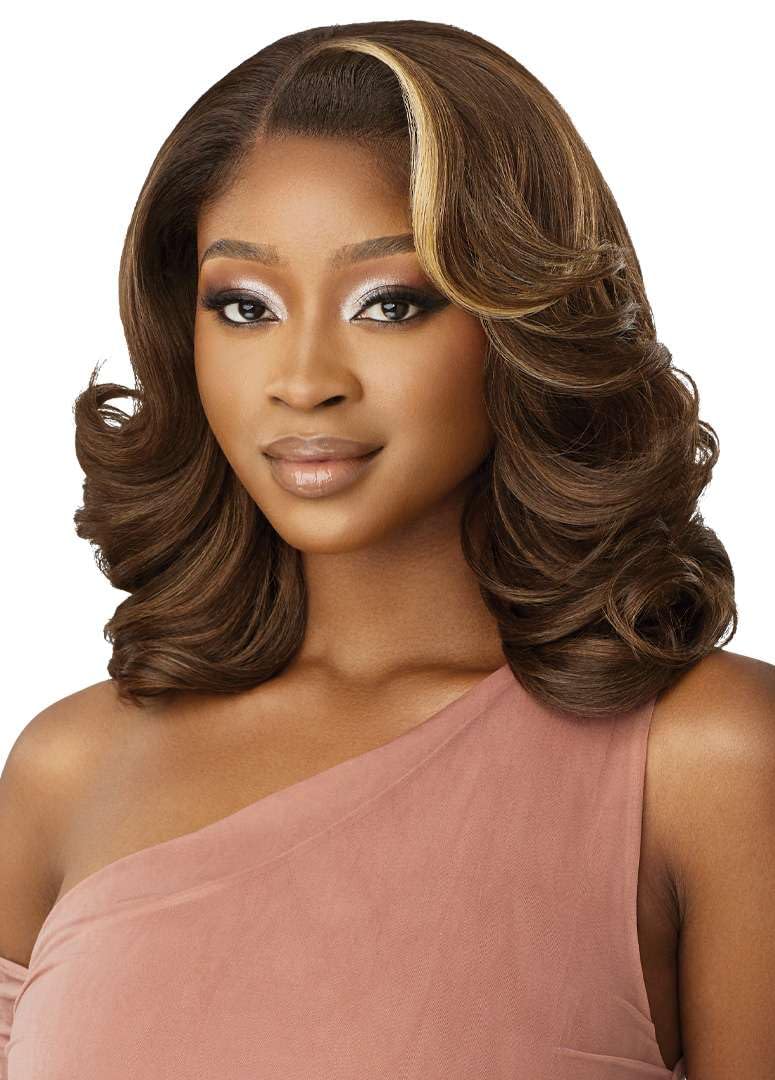 Outre - 5X5 Lace Closure Wig - Human Hair Blend - Body Wave 16" (DRFF2/HONEY GINGER BROWN)