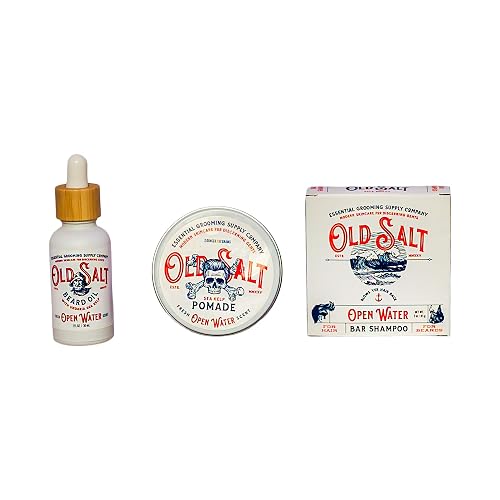 Open Water Trio - Old Salt Grooming Supply - Beard Oil, Pomade and Bar Shampoo Set with Undaria Sea Kelp - Handcrafted, Natural, No Harsh Chemicals Beauty & Personal Care Old Salt
